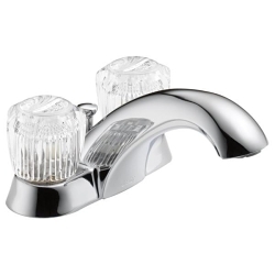 DELTA® 2522LF-TPM Tract-Pack™ Centerset Lavatory Faucet, Polished Chrome, 2 Handles, Polypropylene Pop-Up Drain, 1.5 gpm Flow Rate