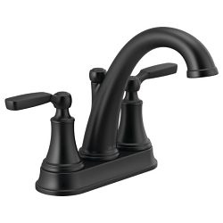 DELTA® 2532LF-BLMPU Woodhurst™ Centerset Bathroom Faucets, Matte Black, 2 Handles, Pop-Up Drain, 1.2 gpm Flow Rate