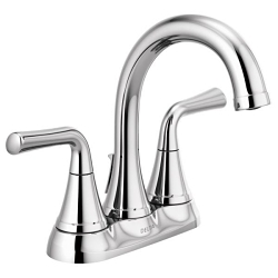 DELTA® 2533LF-MPU Kayra™ Centerset Bathroom Faucet, Polished Chrome, 2 Handles, Metal Push Pop-Up Drain, 1.2 gpm at 60 psi Flow Rate
