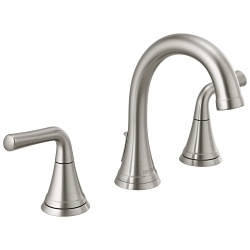 DELTA® 3533LF-SSMPU Kayra™ Widespread Bathroom Faucet, 1.2 gpm at 60 psi Flow Rate, 4-7/16 in H Spout, 6 to 16 in Center, Stainless Steel, 2 Handles, Metal Push Pop-Up Drain, Import