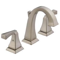DELTA® 3551-SSMPU-DST Dryden™ Widespread Bathroom Faucet, 1.2 gpm at 60 psi Flow Rate, 3-3/4 in H Spout, 4 to 16 in Center, Stainless Steel, 2 Handles, Metal Push Pop-Up Drain, Domestic