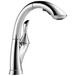 DELTA® 4153-DST Linden™ Kitchen Faucet, Commercial, 1.5 gpm Flow Rate, 360 deg High-Arc Spout, Polished Chrome, 1 Handles, 1/3 Faucet Holes, Domestic