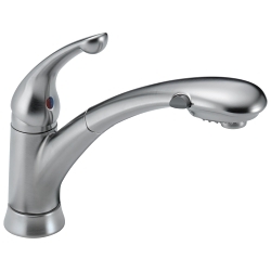 DELTA® 470-AR-DST Signature™ Kitchen Faucet, Commercial, 1.8 gpm Flow Rate, 120 deg Swivel Spout, Arctic™ Stainless Steel, 1 Handles, 1/3 Faucet Holes