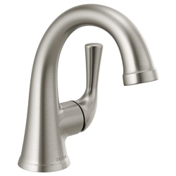 DELTA® 533LF-SSMPU Kayra™ Bathroom Faucet, 1.2 gpm at 60 psi Flow Rate, 4-1/2 in H Spout, 1 Handle, Metal Push Pop-Up Drain, 1 Faucet Hole, Stainless Steel