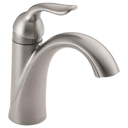 DELTA® 538-SSMPU-DST Lahara® Centerset Lavatory Faucet, Commercial, 1.2 gpm Flow Rate, 3-15/16 in H Spout, 1 Handles, Pop-Up Drain, 1/3 Faucet Holes, Stainless Steel, Function: Traditional