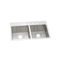 Elkay® ECTSR33229TBG1 Crosstown® Transitional Kitchen Sink Kit, Rectangle Shape, 1 Faucet Holes, 33 in L x 22 in W x 9 in H, 18 ga 304 Stainless Steel, Polished Satin, Import