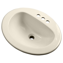 Gerber® 12-834-CH-09 Self-Rimming Bathroom Sink With Consealed Front Overflow, Maxwell®, Oval Shape, 4 in Faucet Hole Spacing, 21 in W x 17-7/8 in D x 8-1/2 in H, Drop-In Mount, Vitreous China, Biscuit, Import