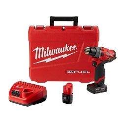 Milwaukee® M12™ FUEL™ 2504-22 Cordless Hammer Drill Kit, 1/2 in Keyless Chuck, 12 VAC, 0 to 450/0 to 1700 rpm No-Load, Lithium-Ion Battery