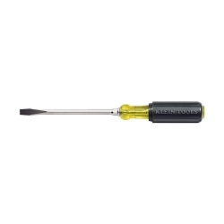 Klein® Cushion-Grip® 602-8 Screwdriver, 3/8 in Slotted Point, Steel Shank, 13.438 in OAL, Rubber Handle, Polished Chrome, ASTM F1505, ANSI/ASME Specified