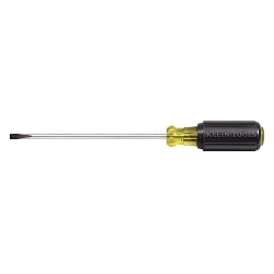 Klein® Cushion-Grip® 605-6 Heavy Duty Screwdriver, 1/4 in Cabinet Point, Steel Shank, 10-11/32 in OAL, Rubber Handle, Polished Chrome, ANSI/ASME Specified