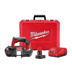 Milwaukee® 2429-21XC Sub-Compact Cordless Band Saw Kit, 1-5/8 in Cutting, 27 in L x 0.5 in W x 0.02 in THK Blade, 12 VDC, 3 Ah Li-Ion Battery