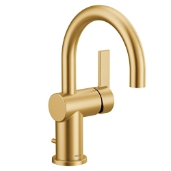 Moen® 6221BG CIA™ Lavatory Faucet, 1.2 gpm Flow Rate, 4-7/8 in H Spout, 1 Handle, Lift Rod Drain, 1/3 Faucet Holes, Brushed Gold