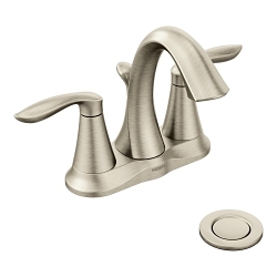 Moen® 6410BN Eva® Centerset Bathroom Faucet, Brushed Nickel, 2 Handles, Metal Pop-Up Drain, 1.5 gpm Flow Rate