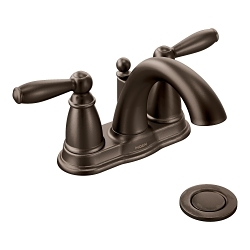 Moen® 6610ORB Brantford™ Centerset Bathroom Faucet, Oil Rubbed Bronze, 2 Handles, Metal Pop-Up Drain, 1.5 gpm Flow Rate