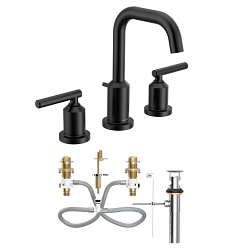 Moen® TV6142BL Gibson™ High Arc Bathroom Faucet, 1.2 gpm Flow Rate, 6 in H Spout, 8 to 16 in Center, Matte Black, 2 Handles, Pop-Up Drain, Domestic