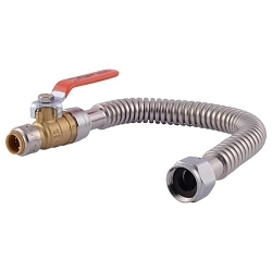 Sharkbite® URSS3088FX18BV Corrugated Water Heater Connector with Ball Valve, 3/4 in Nominal, FIP End Style, 18 in L, 200 psi Working, Lead-Free DZR Brass
