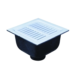 WATTS® 8185093 FS-730 Square Sanitary Floor Sink, 2 in Outlet, No-Hub Connection, 12 in L x 12 in W Cast Iron Grid, Polypropylene Drain, Import