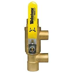 Webstone Purge Tee™ 58655 H-x864 Ball Valve, 1-1/4 in Nominal, C Primary Loop x C Secondary Loop End Style, Forged Brass Body, Full Port, PTFE Softgoods, Import