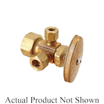 BrassCraft® CR1901LRX R1 Multi-Turn Dual Outlet Supply Angle Stop, 1/2 x 3/8 x 3/8 in Nominal, Compression, 125 psi, Brass Body, Rough Brass, Domestic