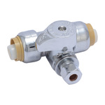 Sharkbite® UR24984A Quarter Turn Stops, 1/2 x 1/2 x 3/8 in Nominal, Push-Fit x Compression End Style, 125 psi Pressure, Brass Body, Chrome