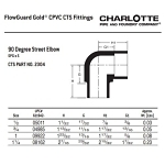 Charlotte CTS 02304 0600 90 deg Street Elbow, 1/2 in Nominal, Spigot x Socket End Style, CPVC, Domestic
