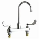 Chicago Faucet® 1100-G2E3-317AB Kitchen Sink Faucet, Commercial, 2.2 gpm Flow Rate, 8 in Center, Gooseneck Spout, Polished Chrome, 2 Handles, Domestic