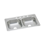 Elkay® K233223 Dayton® Kitchen Sink, Satin, Rectangle Shape, 14 in Left, 14 in Right L x 15-3/4 in Left, 15-3/4 in Right W x 5-7/8 in Left, 5-7/8 in Right D Bowl, 3 Faucet Holes, 33 in L x 22 in W x 6-1/16 in H, Stainless Steel