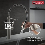DELTA® 18803-SP-DST Pull-Down Kitchen Faucet, 1.8 gpm Flow Rate, Spotshield Stainless, 1 Handles, Spray/Aerated Stream Function