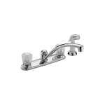 DELTA® 2402LF Classic Kitchen Faucet, Commercial, 1.8 gpm Flow Rate, 8 in Center, Swivel Spout, Polished Chrome, 2 Handles, Domestic