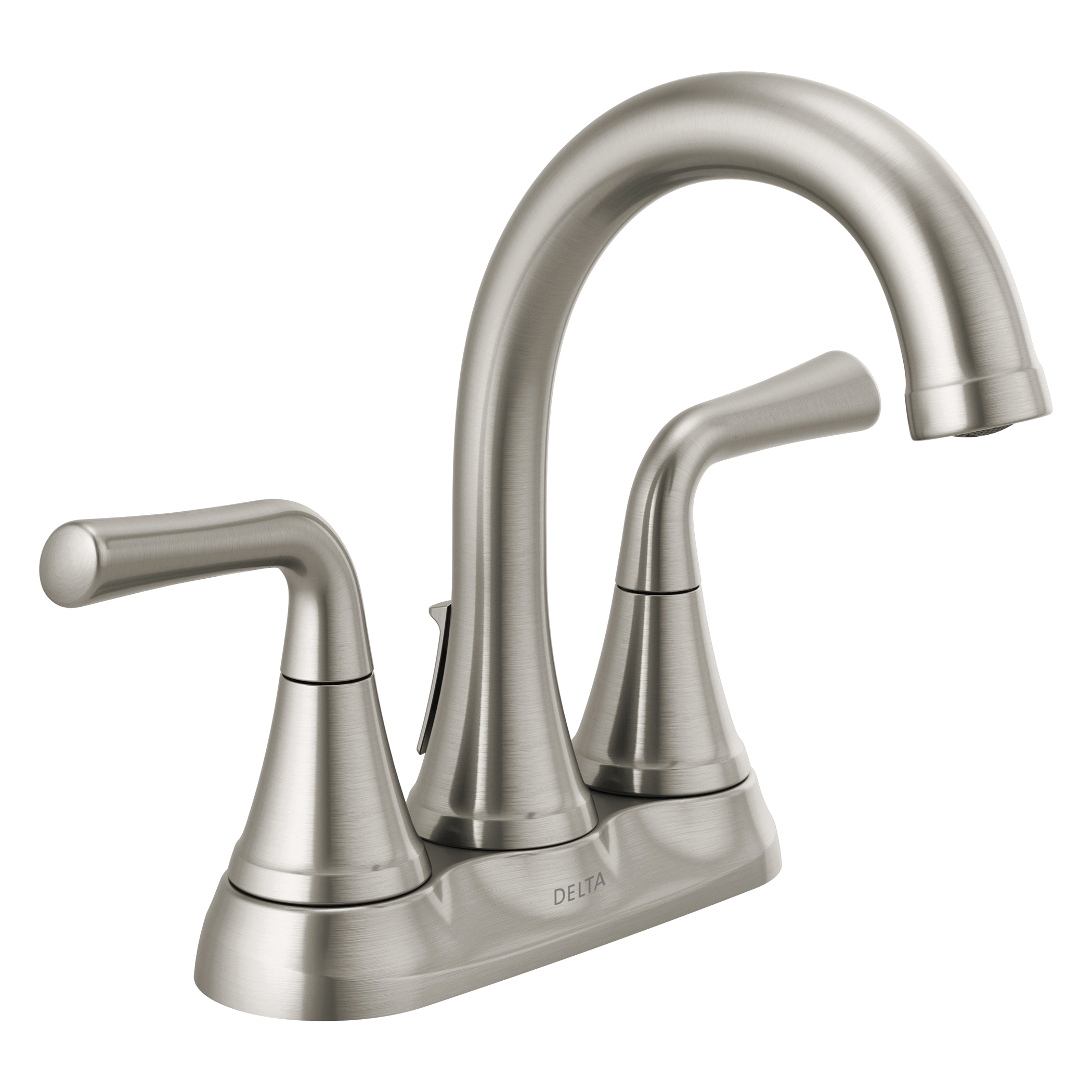 DELTA® 2533LF-SSMPU Kayra™ Centerset Bathroom Faucet, Stainless Steel, 2 Handles, Metal Push Pop-Up Drain, 1.2 gpm at 60 psi Flow Rate