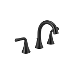 DELTA® 3533LF-BLMPU Kayra™ Widespread Bathroom Faucet, 1.2 gpm at 60 psi Flow Rate, 4-7/16 in H Spout, 6 to 16 in Center, Matte Black, 2 Handles, Metal Push Pop-Up Drain, Import