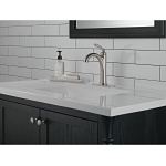 DELTA® 532-SSMPU-DST Woodhurst™ Single Handle Bathroom Faucet, 1.2 gpm Flow Rate, 5.38 in H Spout, 1 Handles, Pop-Up Drain, 1 Faucet Holes, Brilliance Stainless, Lavatory Function