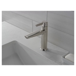 DELTA® 571-SS-PR-MPU-DST Galeon™ Bathroom Faucet, Commercial/Residential, 1.2 gpm Flow Rate, 5-1/8 in H Spout, 1 Handles, Metal Push Pop-Up Drain, 1 Faucet Holes, Lumicoat™ Stainless
