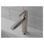 DELTA® 571-SS-PR-MPU-DST Galeon™ Bathroom Faucet, Commercial/Residential, 1.2 gpm Flow Rate, 5-1/8 in H Spout, 1 Handles, Metal Push Pop-Up Drain, 1 Faucet Holes, Lumicoat™ Stainless