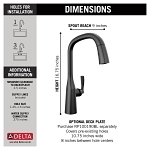 DELTA® 9176-BL-DST Stryke® Pull-Down Kitchen Faucet, 1.8 gpm Flow Rate, Matte Black, 1 Handles, 1 Faucet Holes, Commercial/Residential