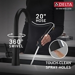 DELTA® 9191-BL-DST Monrovia™ Pull-Down Kitchen Faucet With Diamond Seal®, Touch-Clean® and MagnaTite™ Technology, 1.8 gpm Flow Rate, Matte Black, 1 Handles, 1 Faucet Holes, Commercial/Residential