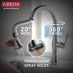 DELTA® 9197-AR-PR-DST Cassidy™ Pull-Down Kitchen Faucet, 1.8 gpm at 60 psi Flow Rate, Lumicoat Arctic Stainless Steel, 1 Handle, 1/3 Faucet Holes