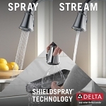 DELTA® 9197-AR-PR-DST Cassidy™ Pull-Down Kitchen Faucet, 1.8 gpm at 60 psi Flow Rate, Lumicoat Arctic Stainless Steel, 1 Handle, 1/3 Faucet Holes