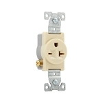 EATON Arrow Hart® 1876V-BOX Auto Grounding Single Straight Blade Receptacle, 250 V AC, 20 A, 2 Poles, 3 Wires, Ivory