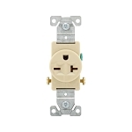 EATON Arrow Hart® 1876V-BOX Auto Grounding Single Straight Blade Receptacle, 250 V AC, 20 A, 2 Poles, 3 Wires, Ivory