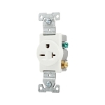 EATON Arrow Hart™ Eaton Wiring Devices 1876W-BOX Single Straight Blade Receptacle, 250 V AC, 20 A, 2 Poles, 3 Wires, White
