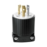 EATON Eaton Wiring Devices Arrow Hart™ L520P Grounding Straight Locking Plug, 125 V AC, 20 A, 2 Poles, 3 Wires, Black/White