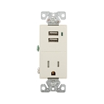 EATON TR7740LA-K Receptacles & USB Port, 2 Poles, 3 Wires, Light Almond