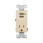 EATON Arrow Hart® TR7740V-K Tamper Resistant Combo USB Charger and Duplex Receptacle, 2 Poles, 3 Wires, Ivory