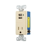 EATON Arrow Hart® TR7740V-K Tamper Resistant Combo USB Charger and Duplex Receptacle, 2 Poles, 3 Wires, Ivory