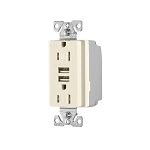 EATON TR7755LA-K-L TR7755 Grounding Combination USB Charger With Tamper Resistant Duplex Receptacle, 125 V AC, 15 A, 2 Poles, 3 Wires, Light Almond
