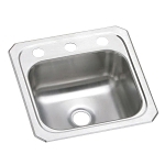 Elkay® BCR151 Bar Sink, Celebrity, Brushed Satin, Squared Shape, 12 in L x 10 in W x 6 in D Bowl, 1 Faucet Hole, 15 in L x 15 in W x 6-1/8 in H, Stainless Steel