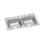Elkay® D233224 Dayton® Kitchen Sink, Satin, Rectangle Shape, 14 in Left, 14 in Right L x 15-3/4 in Left, 15-3/4 in Right W x 6-3/8 in Left, 6-3/8 in Right D Bowl, 4 Faucet Holes, 33 in L x 22 in W x 6-9/16 in H, Stainless Steel