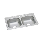 Elkay® D233224 Dayton® Kitchen Sink, Satin, Rectangle Shape, 14 in Left, 14 in Right L x 15-3/4 in Left, 15-3/4 in Right W x 6-3/8 in Left, 6-3/8 in Right D Bowl, 4 Faucet Holes, 33 in L x 22 in W x 6-9/16 in H, Stainless Steel