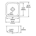 Elkay® DXUH1618 Dayton® Bar Sink, Radiant Satin, Round Shape, 14 in L x 15-3/4 in W Bowl x 8 in D Bowl, 16-1/2 in L x 18-1/4 in W x 8 in H, Stainless Steel